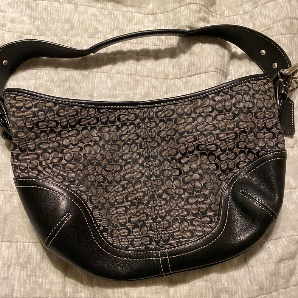 Black Coach leather and fabric Baguette Bag